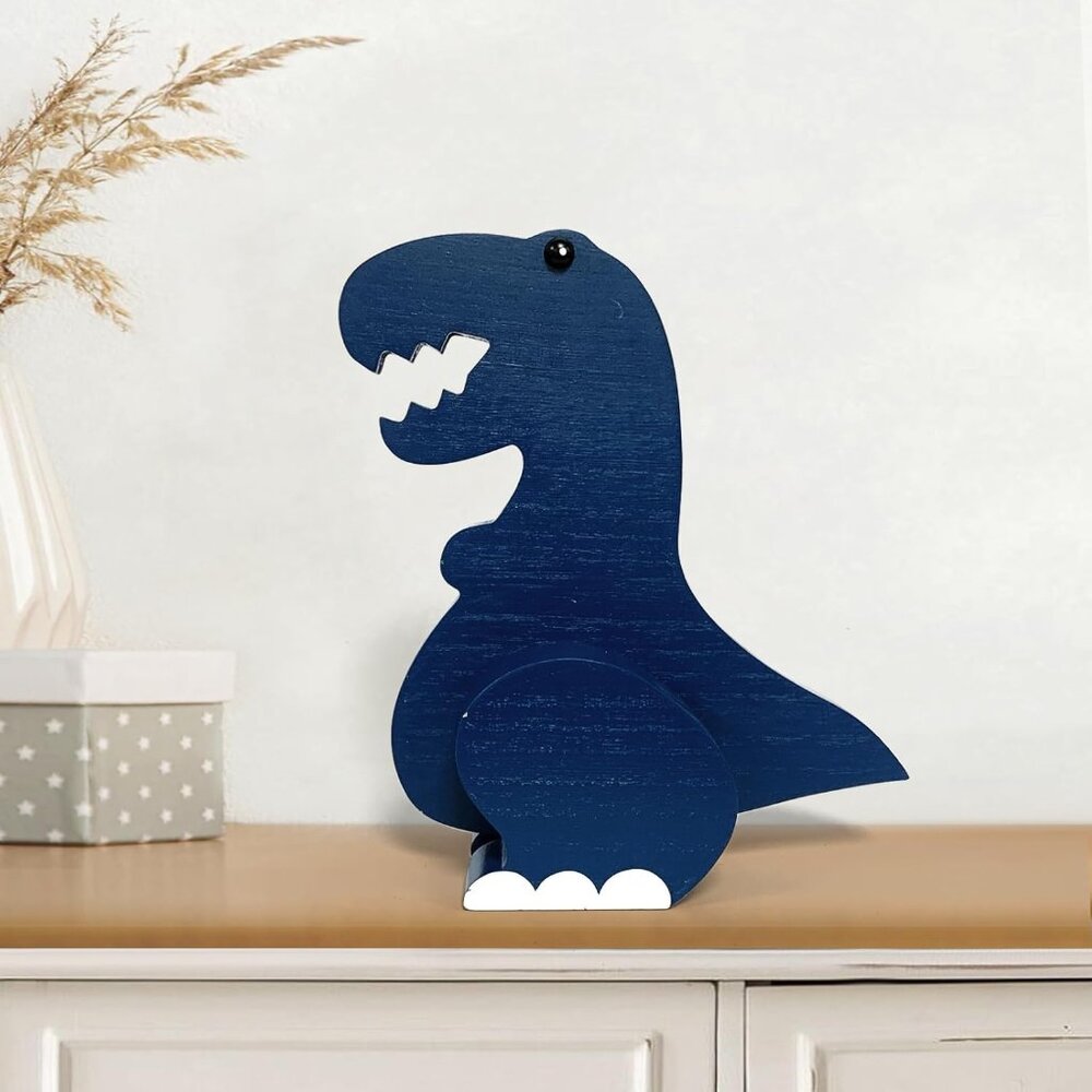 Dinosaur Room Decor Nursery Bedroom Playroom Wood Figure, Navy Blue NEW